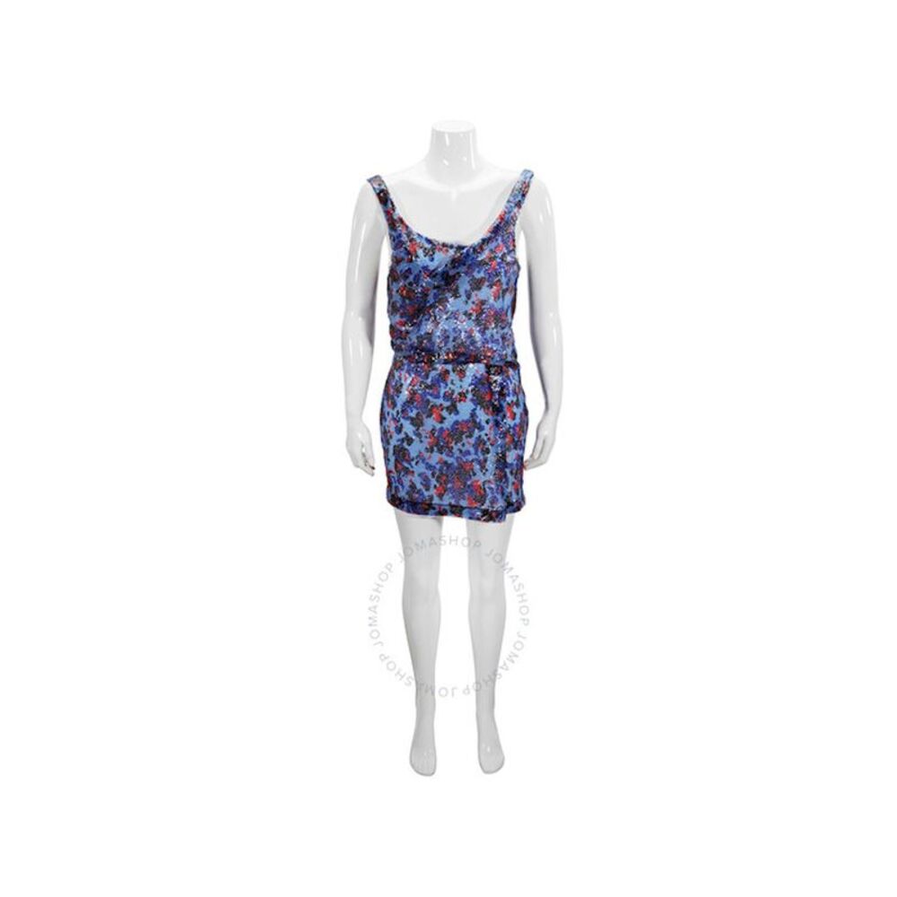 Atlein Womens Blue Sleeveless Scoop Neck Short Sheath Evening Dress Size: 6